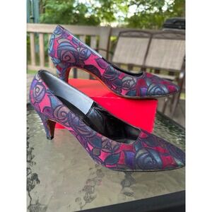 Vintage Last 18 Troylings Floral Tapestry Heels Pointed Pumps Party Shoes size 8
